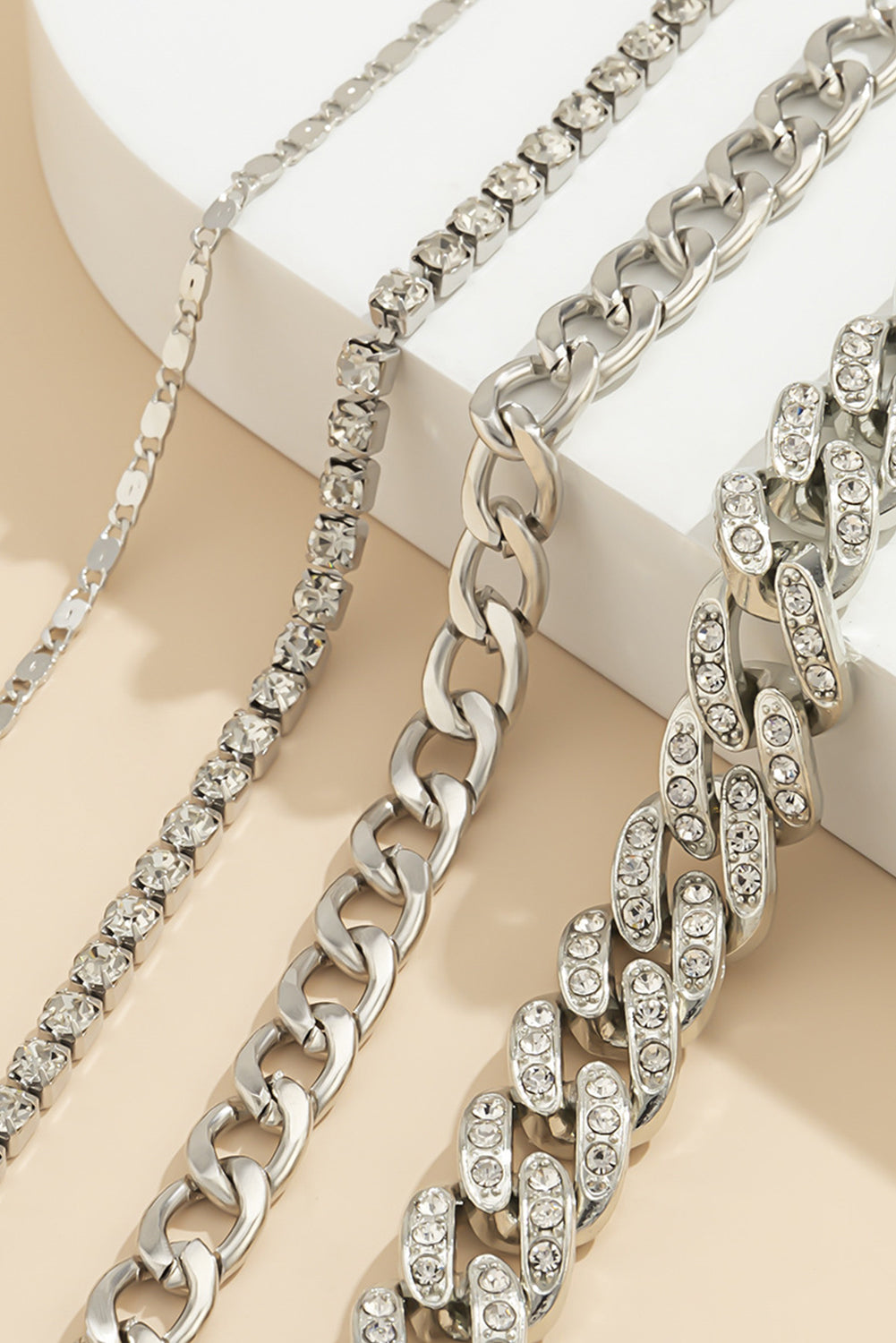 Gold 4pcs Rhinestone Decor Adjustable Chain Bracelet Set
