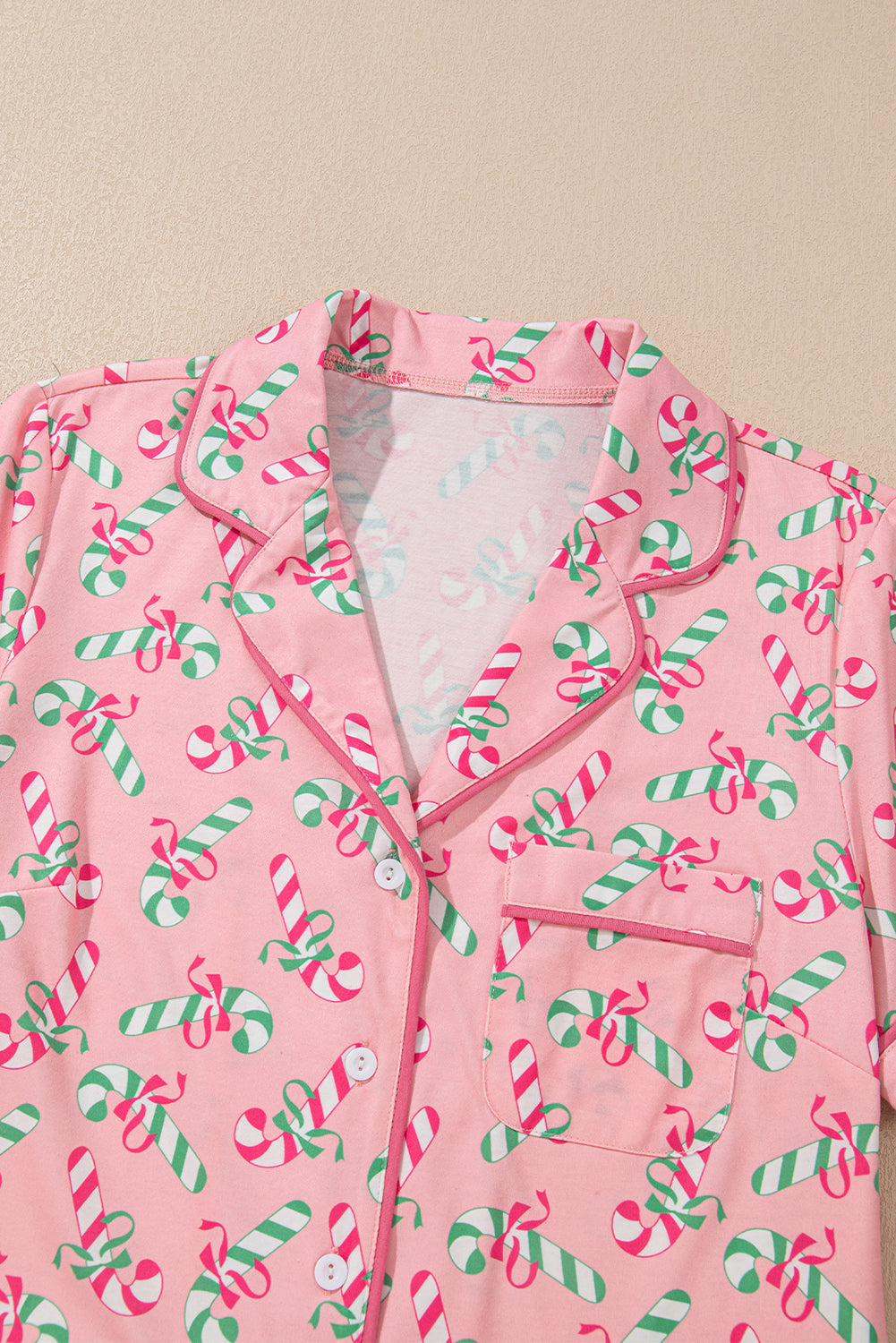 Red Christmas Candy Cane Print Pajama Set