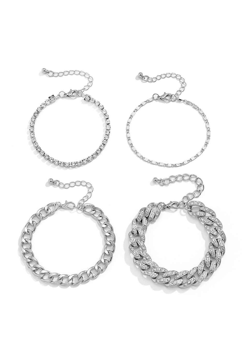 Gold 4pcs Rhinestone Decor Adjustable Chain Bracelet Set