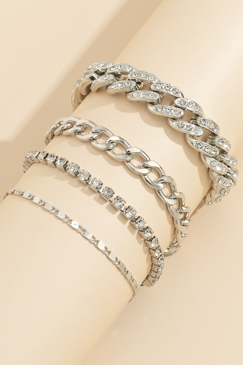 Gold 4pcs Rhinestone Decor Adjustable Chain Bracelet Set