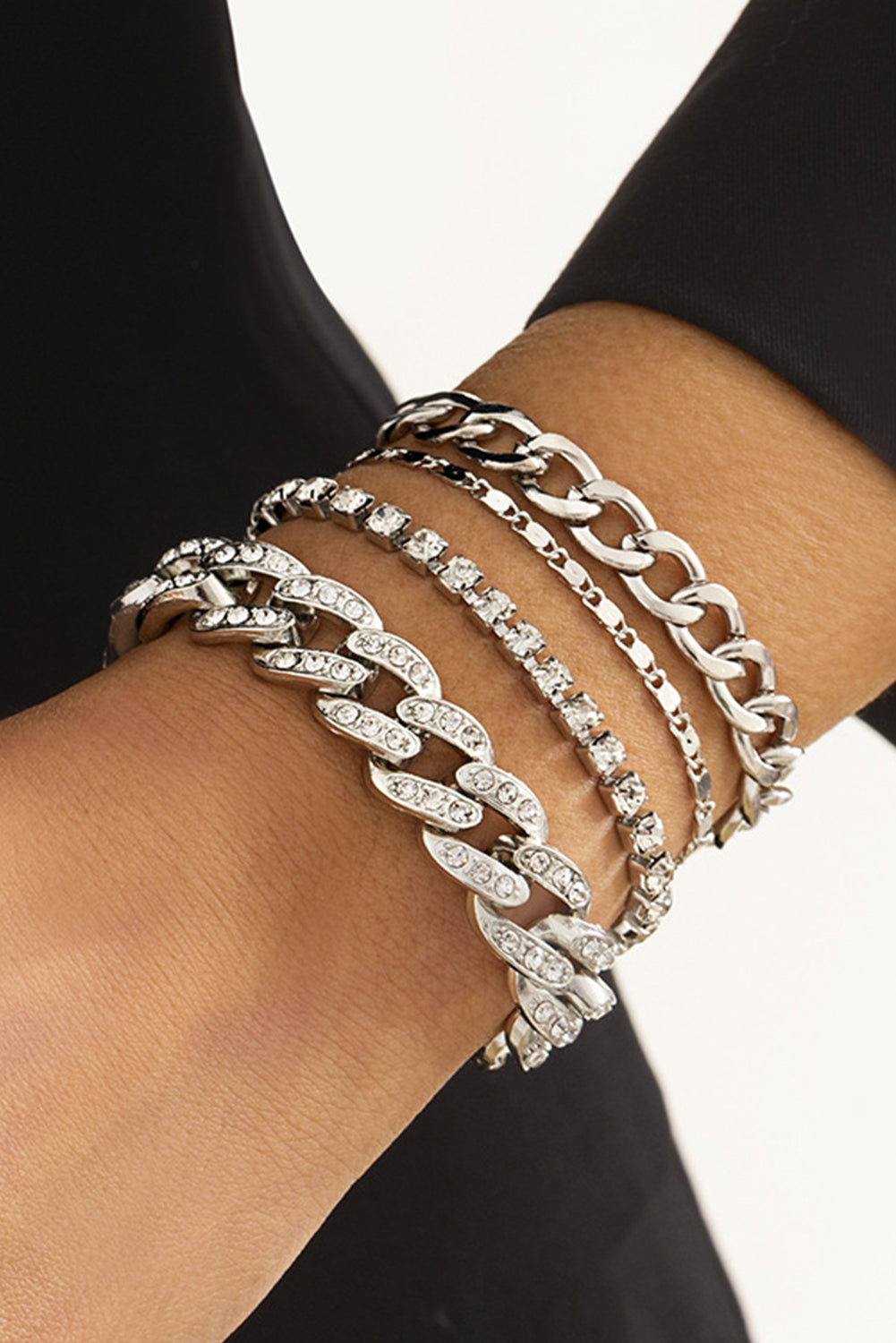 Gold 4pcs Rhinestone Decor Adjustable Chain Bracelet Set
