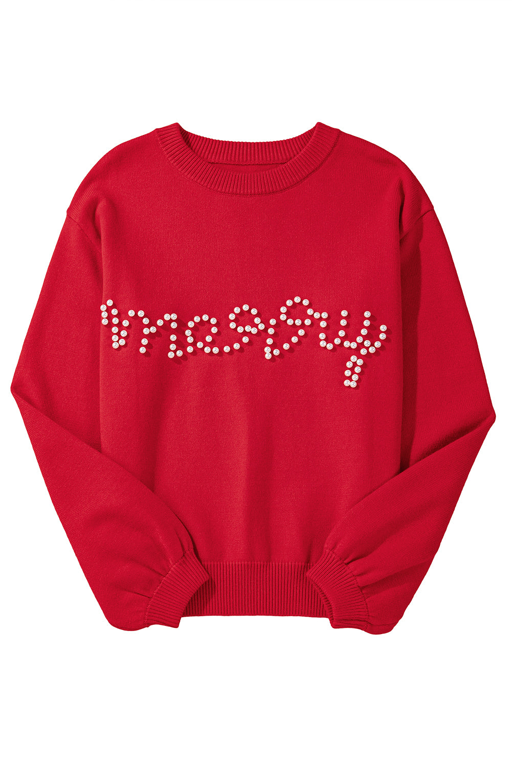 Fiery Red Pearl Beaded Merry Casual Sweater