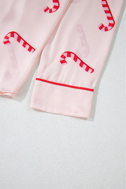 Pink Candy Cane Print Christmas Pajama Set