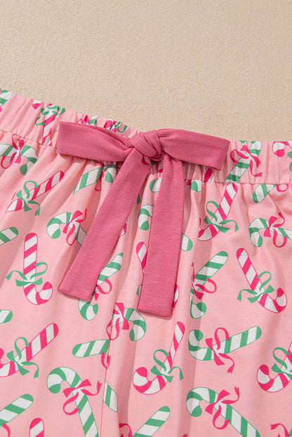 Red Christmas Candy Cane Print Pajama Set