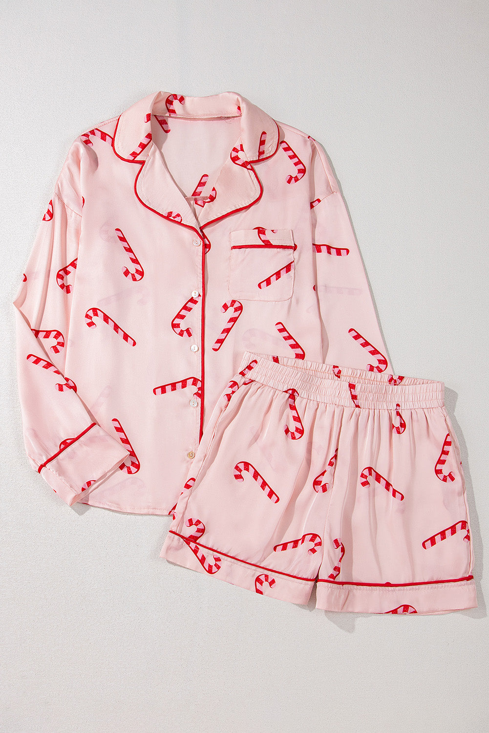 Pink Candy Cane Print Christmas Pajama Set