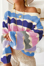 Yellow Wave Striped Balloon Sleeve Drop Shoulder Sweater