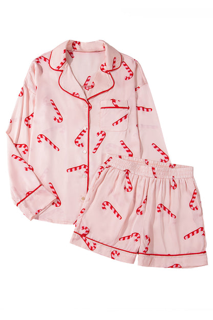 Pink Candy Cane Print Christmas Pajama Set