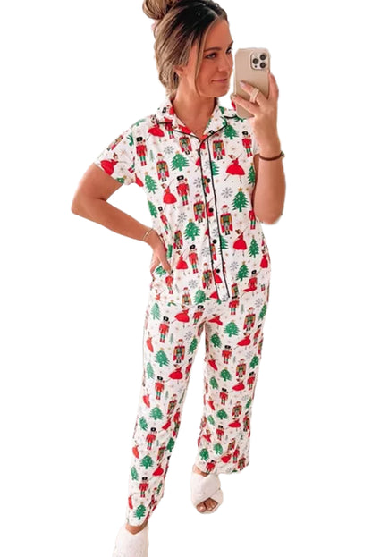 White Christmas Tree Nutcracker Shirt & Pants Pajama Set