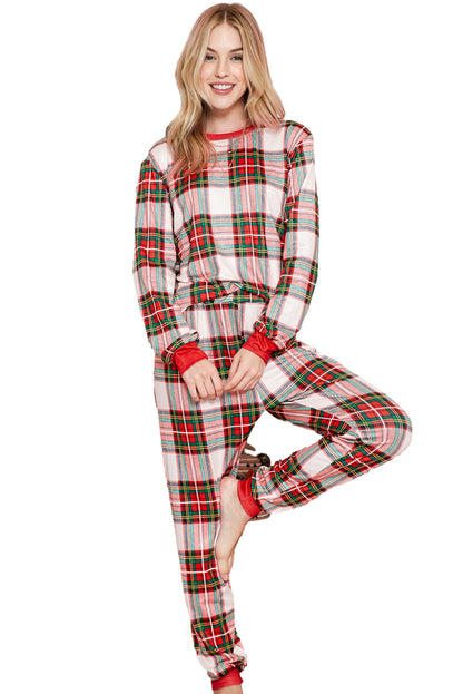 Red Christmas Plaid Print Loungewear Set