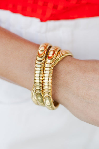 Gold 3 Pieces Metal Stretch Bracelet Set