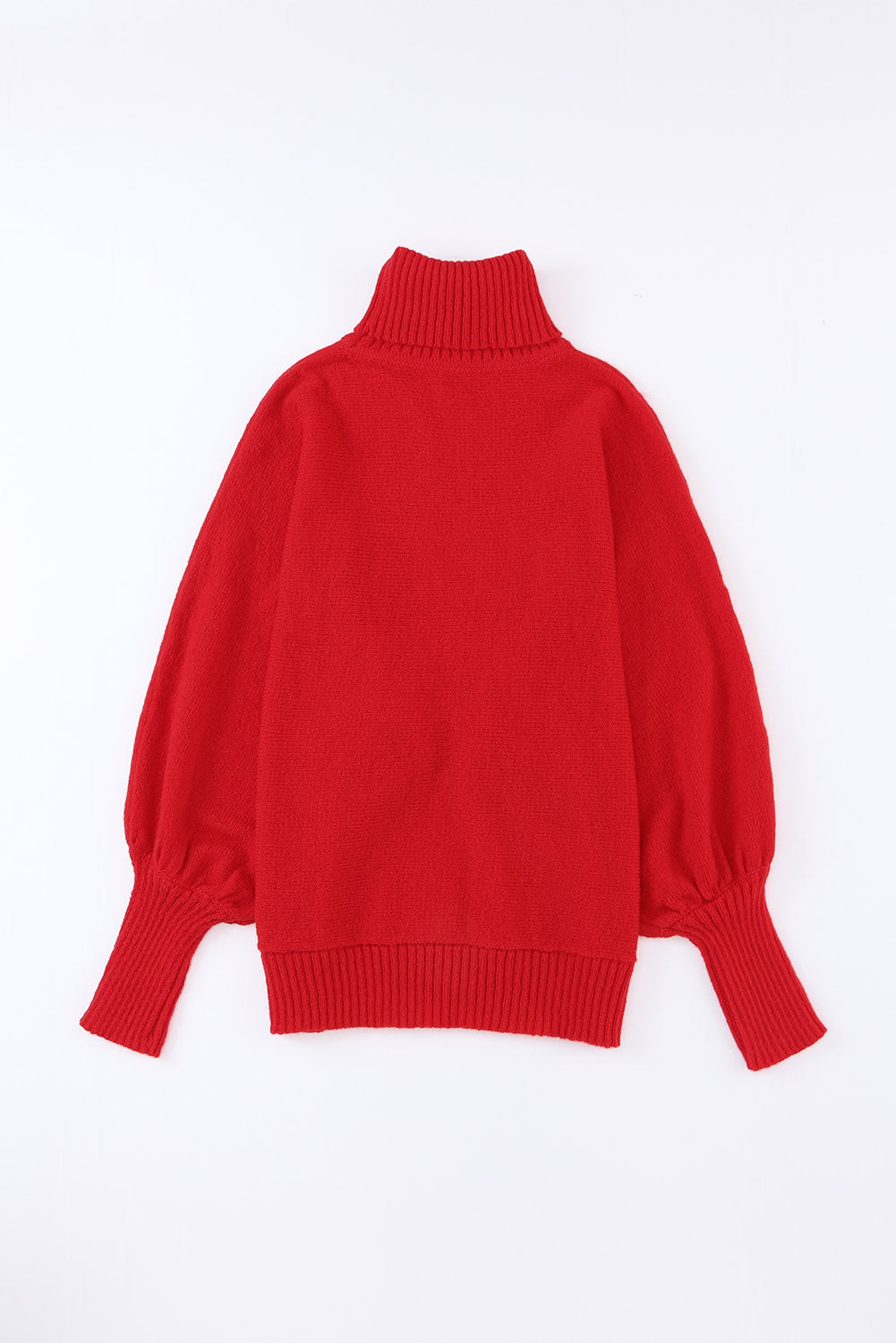 Red Turtle Neck Batwing Sleeve Merry Christmas Sweater